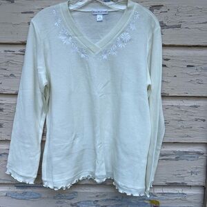 Miss Elaine Cotton Blend Ribbed Thermal Embroidered PJs Base Layer Long-johns M